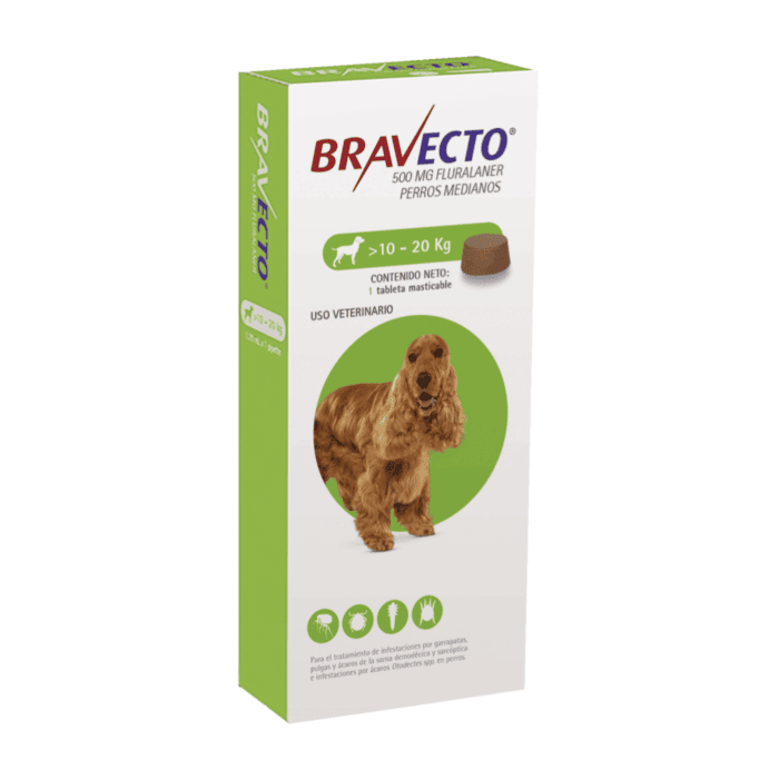 Bravecto (500 mg) 10 a 20 kg.